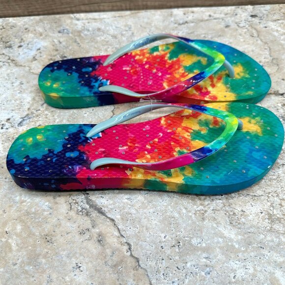 SHOWAFLOPS Flip Flop Sandals Womens Size 9/10 Multicolor Tie Dye Slides Thongs - Picture 3 of 8